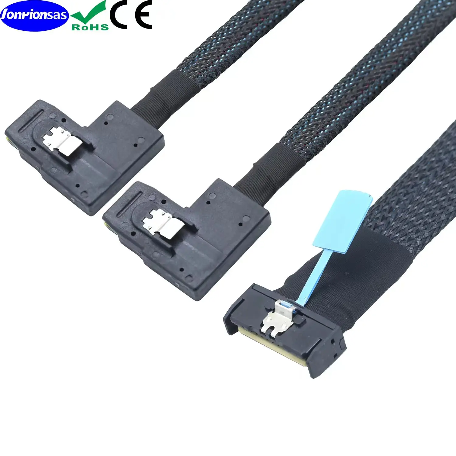 LONRIONSAS#PCI-E 5.0 MCIO 8X 74Pin to 2X 36Pin Mini SAS SFF-8087 right angle Extension Data and Cord Cable