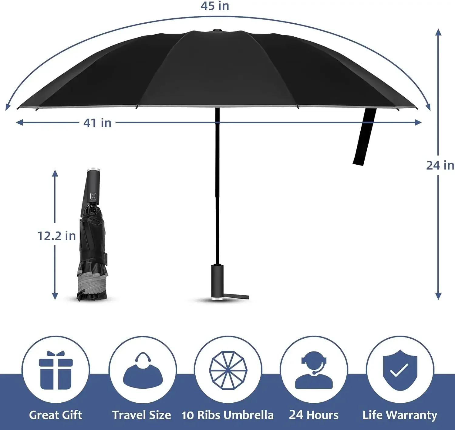 Automatic Open Compact Reverse Umbrella for Rain and Protection Inverted Folding Umbrellas with Reflective Safe Stripe Portable