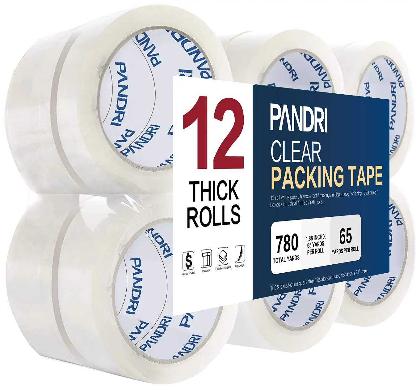

Packing Tape, 12 Rolls Heavy Duty Clear Packaging Tape for Shipping Packaging Moving Sealing, 1.88 inches Wide, 65 Yards