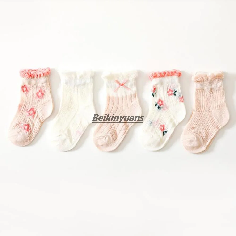 Children's socks breathable and comfortable cartoon children's socks mesh combed cotton thin girls' socks in wooden ear