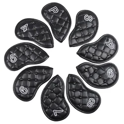 Preto e branco Golf Iron Cover, rebite estilo Club Cover, Digital bordado manga Wedge Cover, 4, 5, 6, 7, 8, 9 A, S, P, 9 Pcs