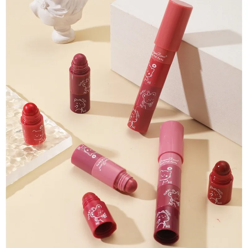 น่ารักการ์ตูน Four in One ลิปสติกชุดผู้หญิง A/B กลุ่ม Velvet Matte Mini กันน้ํา Non Stick Cup ลิปสติกแต่งหน้าผลิตภัณฑ์