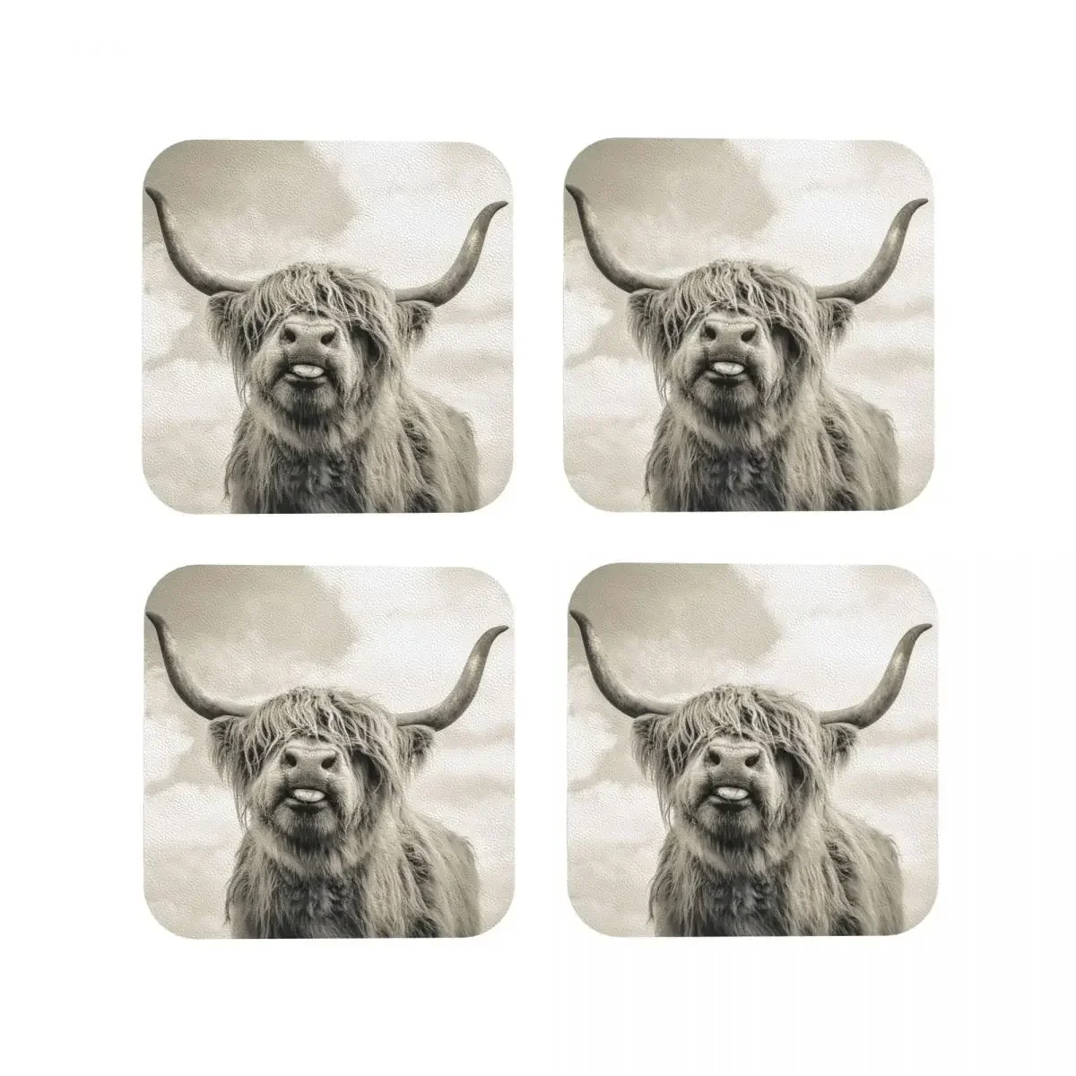 Cheeky Highland Cow Coasters Kitchen Placemats Non-slip Insulation Cup Coffee Mats For Decor Home Tableware Pads Set of 4