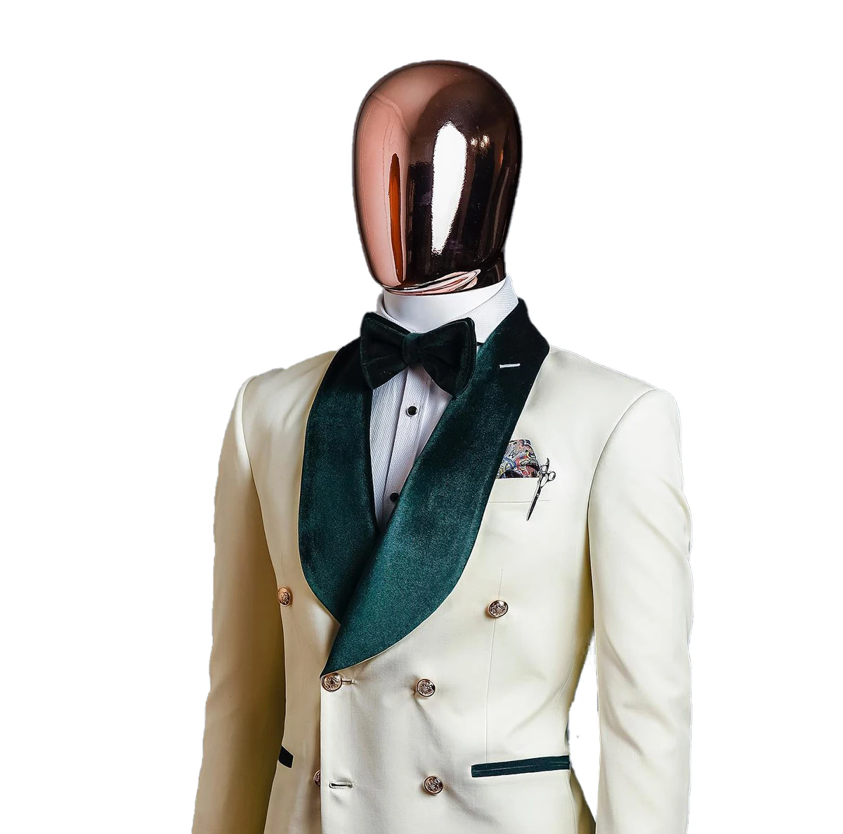 Fashion White Wedding Men Suits Tuxedos Groom Tuxedo Formal Suit Green Velvet Shawl Lapel Double Breasted 1 Piece Blazer Coat