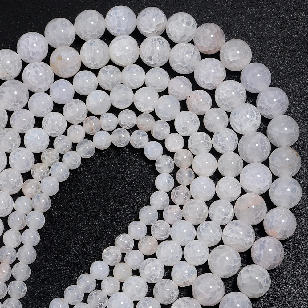 6 8 10 مللي متر العقيق الطبيعي حجر الخرز الأبيض الجليد زهرة مستديرة أحجار كريمة مفكوكة حبة لصنع المجوهرات عقد دي اي واي سوار النتائج #4