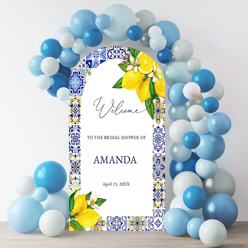 

Mehofond Custom Mediterranean Bridal Shower Lemon Birthday Party Covers Arch Background Party Decor Backdrop Photo Doubleside