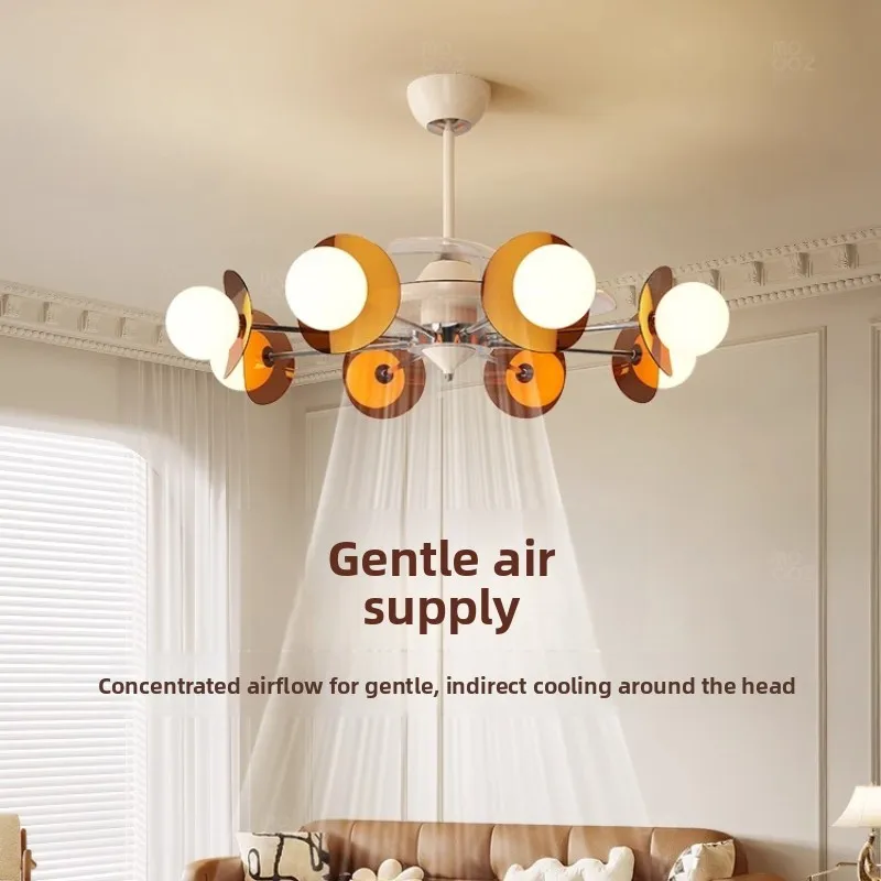 

Французский винтажный вентилятор для гостиной, новый креативный кремовый ветер, волшебный боб, дизайнерский зал, невидимый потолочный вентилятор, светильник