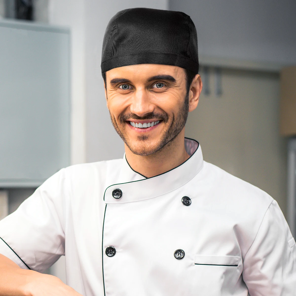

1PC Chef Hat Soft Canvas Adjustable Ribbon Back Catering Uniform Cap Restaurant Kitchen BBQ for Men Women Chefs Cooks Bakers