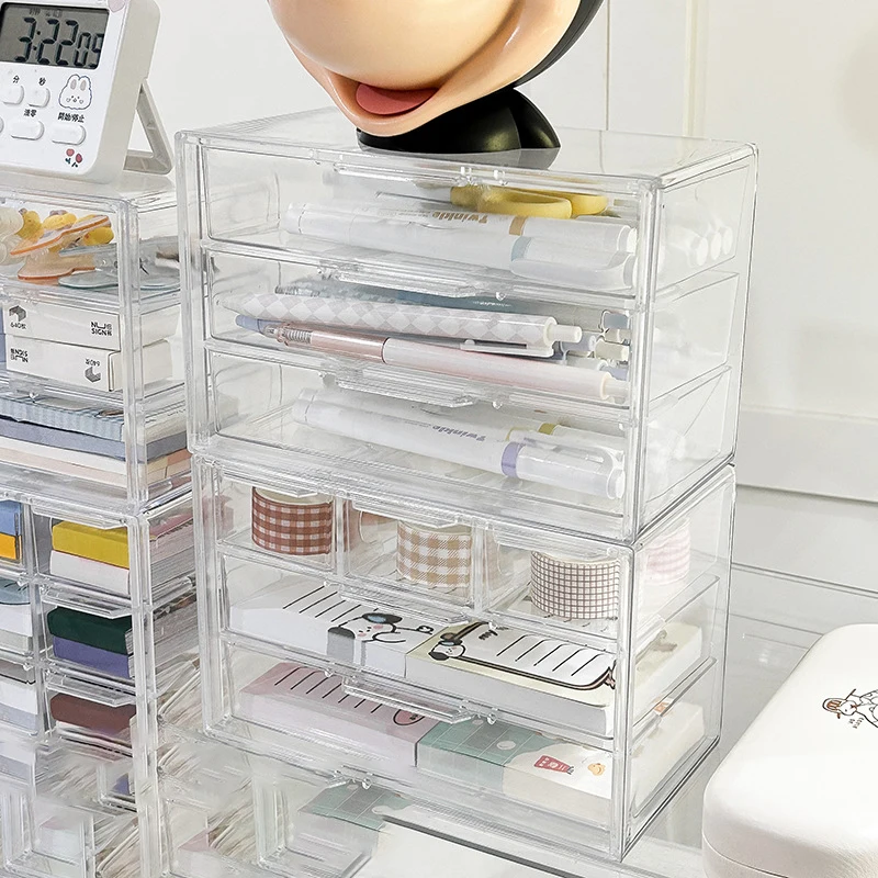 Desktop Multi Grid Storage Boxes Clear Plastic Storage Drawers Minimalist Desktop Drawer Organizer Jewelry Sundries Storage Box