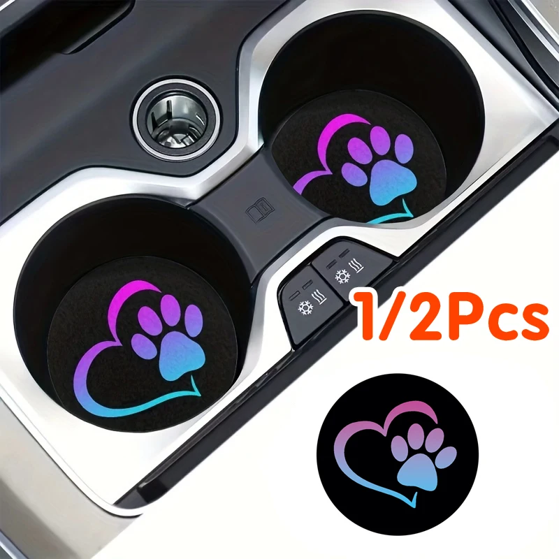 

1/2Pcs Love Paw Print Car Coasters Circular Universal Drink Cup Mat Car Interior Decoration Accessories