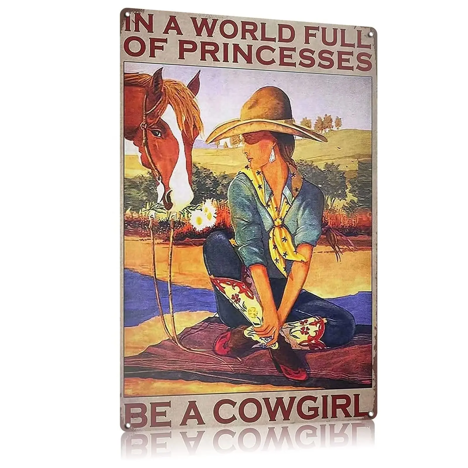 FEBIOAW Retro Metal Sign Vintage Tin Sign Be A Cowgirl ​Sign For Plaque Poster Cafe Wall Art Sign Gift 8x12 Inch