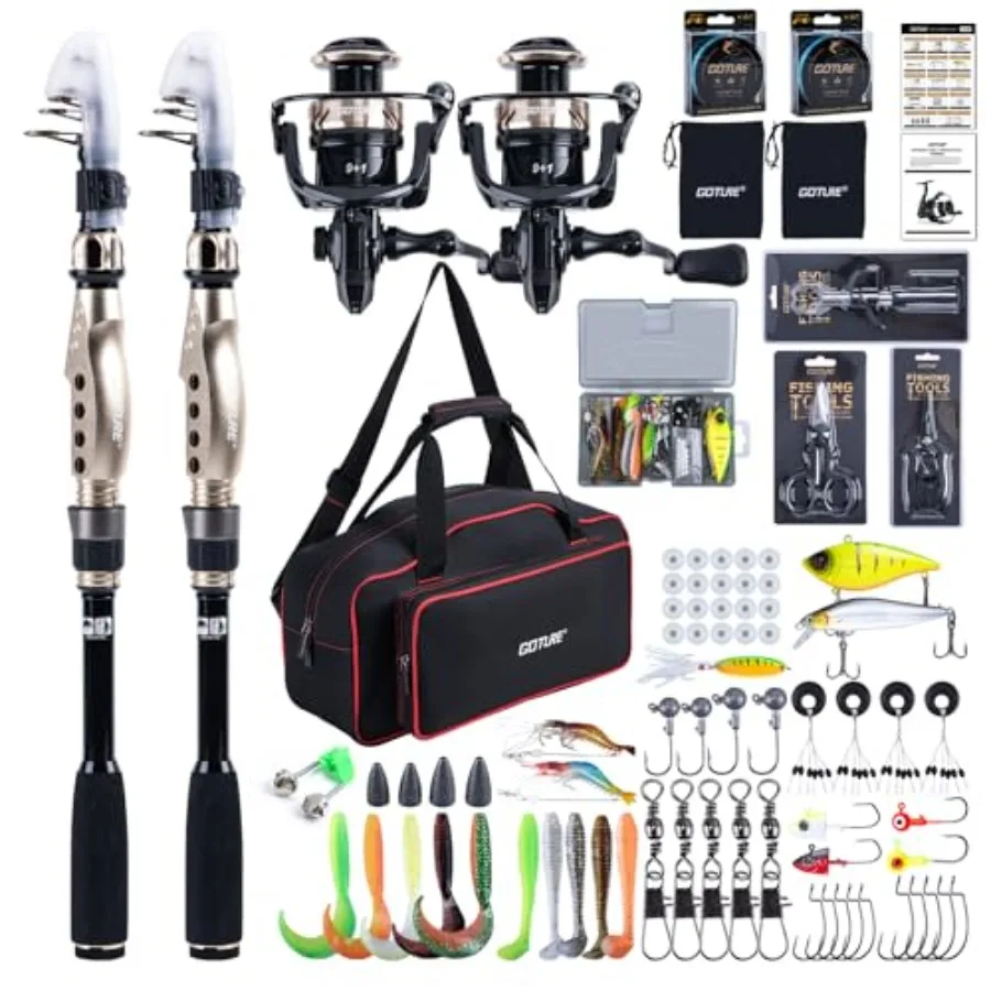 

Telescopic Fishing Rod and Reel Combos for Travel, Carbon Fiber, Black, Compact Lightweight Design with 9+1 BB Spinning Reel, P