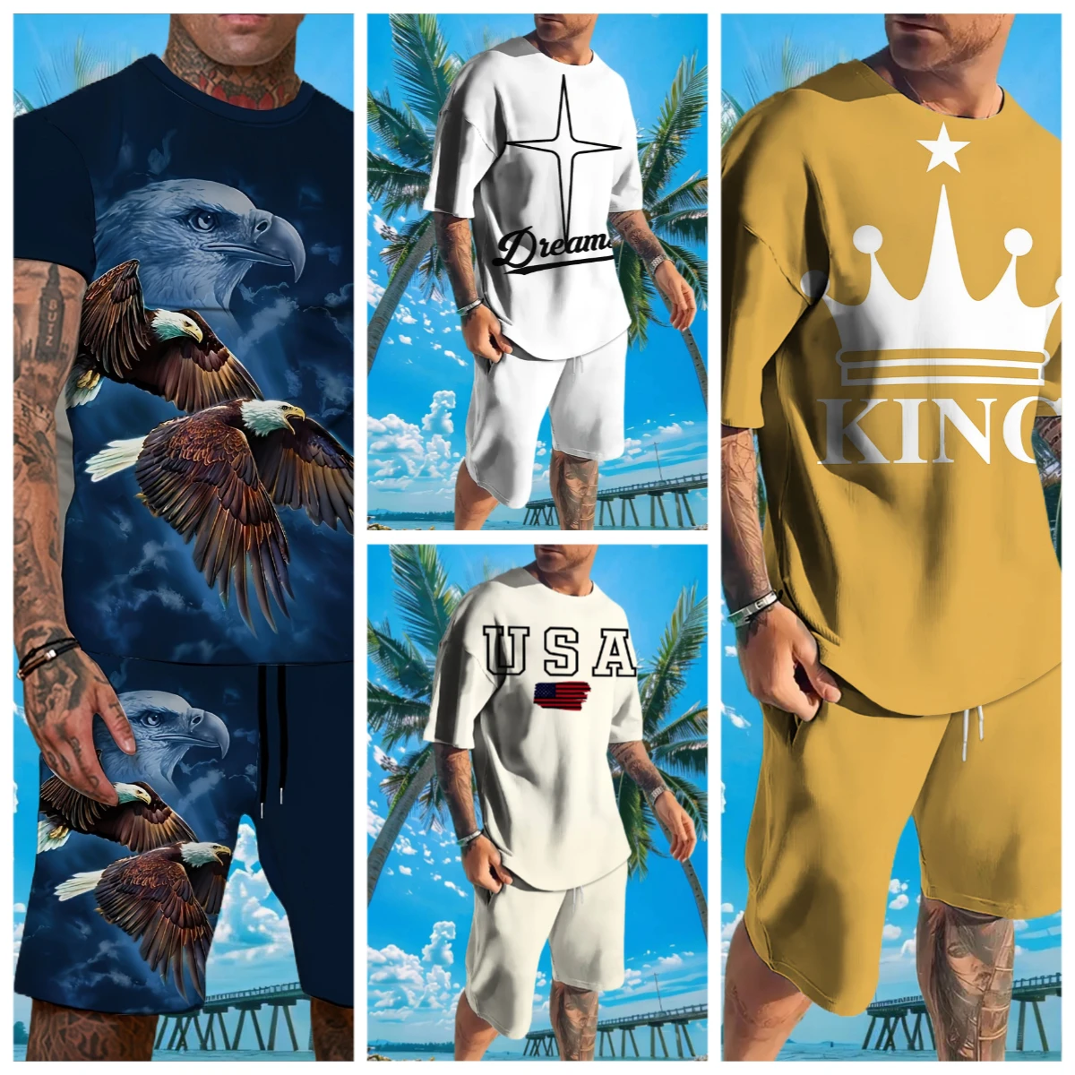 

2025 Latest Hot T-shirt Set 3D Vacation Style Trendy Various Elements Fashionable Street Men's Set Summer Top Shorts Breathable