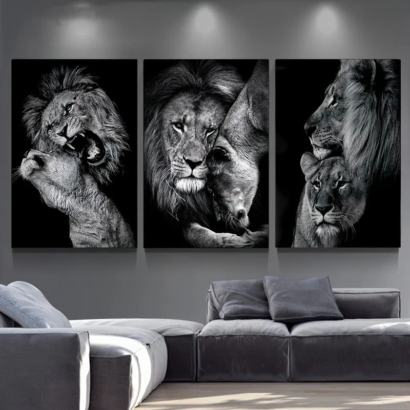 

3pcs/set Unframed Canvas Poster Modern Animal Lion Family Art Painting For Bedroom Living Room Corridor Home Decoration