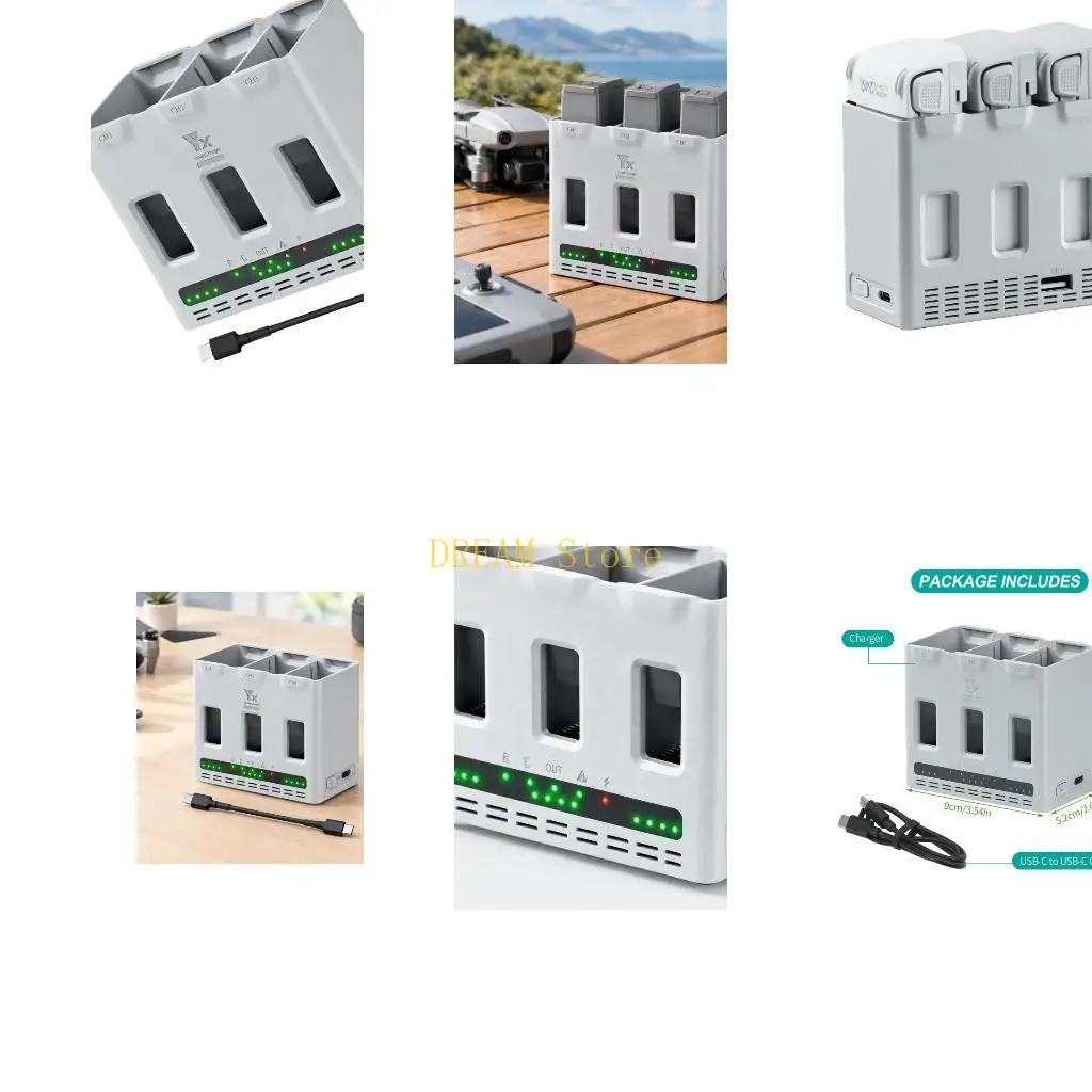 Charging Input Battery Station with 100 W Output, Three Simultaneous Bays, Divided Storage, Front Indicators for LITO 1 Battery