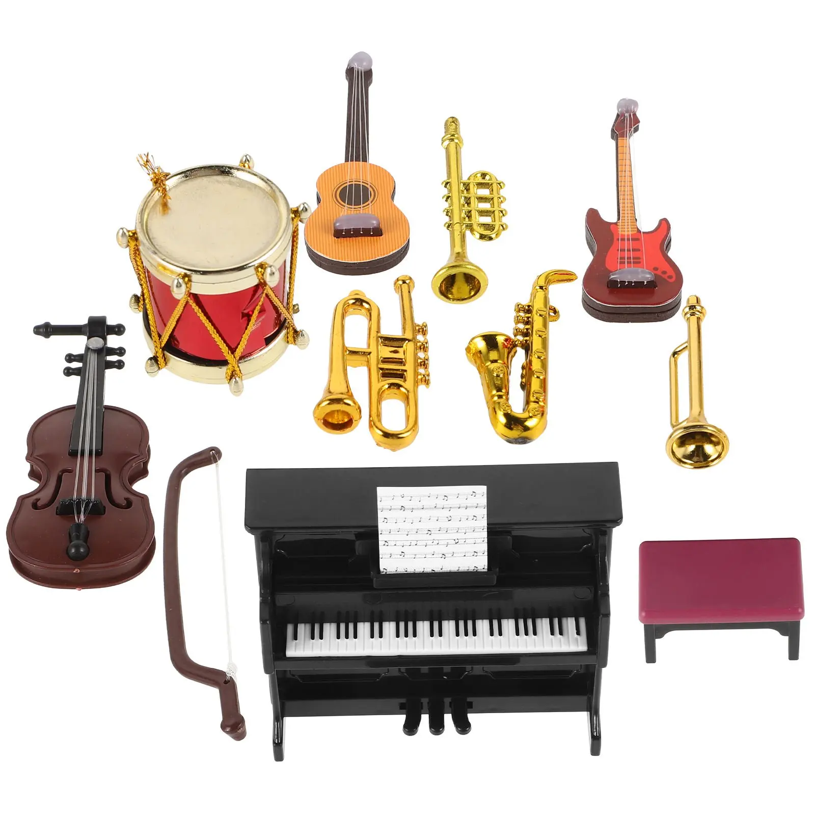 Miniature Musical Instruments Collection 1:12 Doll House Accessory Piano Violin Guitar Model for Music Room Ornament DIY Decor