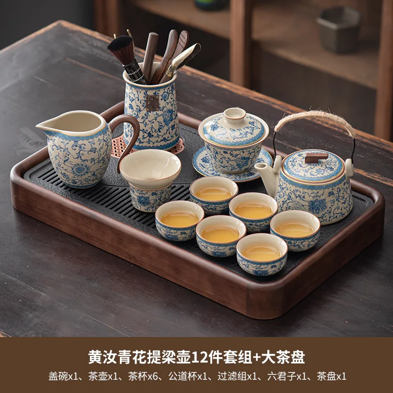 

Синий и белый чайный сервиз Ru Kiln Kung Fu для дома и офиса, высококачественные керамические чайники для гавайев, чайники и чайные чашки