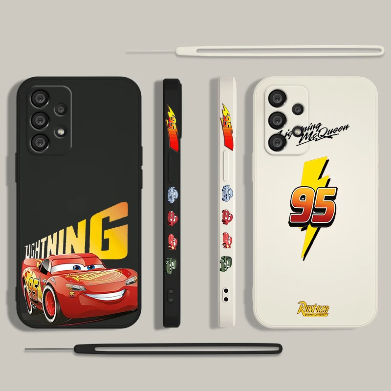 Cars Lightning McQueen Phone Case For Samsung A55 A53 A33 A52 A32 A71 A51 A21S A35 A25 5G Liquid Left Rope Funda