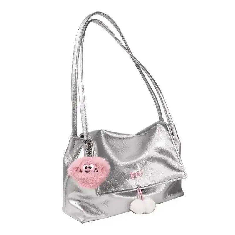 กระเป๋าโท้ทขนาดใหญ่ Bloom สำหรับผู้หญิง กระเป๋าถือลำลองหนัง PU สไตล์ไฮสตรีท กระเป๋าสะพายข้างสไตล์เรโทรสำหรับผู้หญิง Y2k