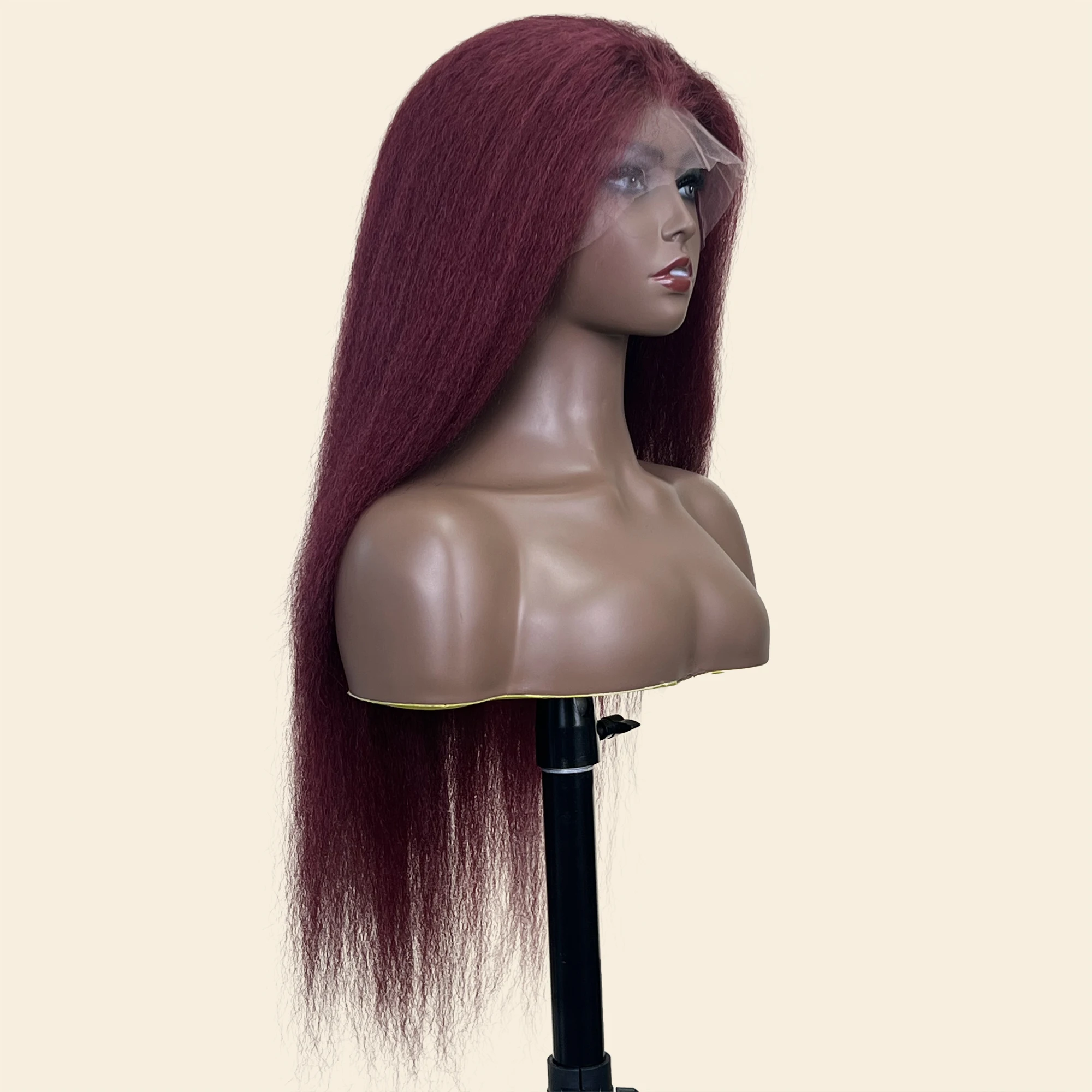 Peruca reta colorida Borgonha para mulheres, cabelo humano pré-arrancado, cabelo remy brasileiro, peruca frontal de renda HD 13x4, 13x6, 99J