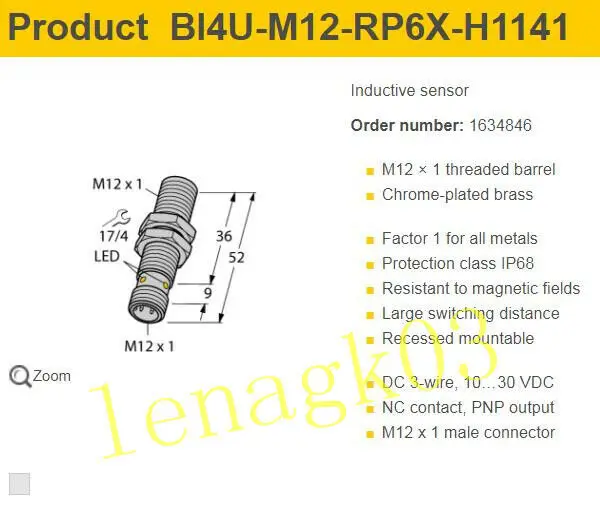 

Original TURCK Proximity Switch Sensor BI4U-M12-RP6X-H1141