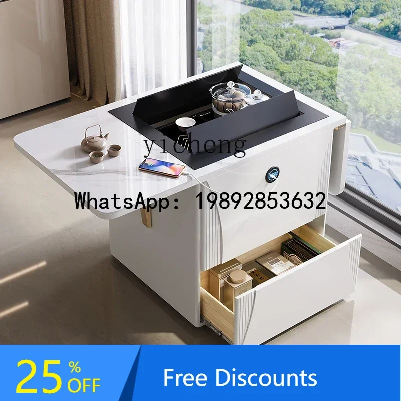 movable tea table household small tea cart light luxury folding multi-functional rock slab lifting coffee table
