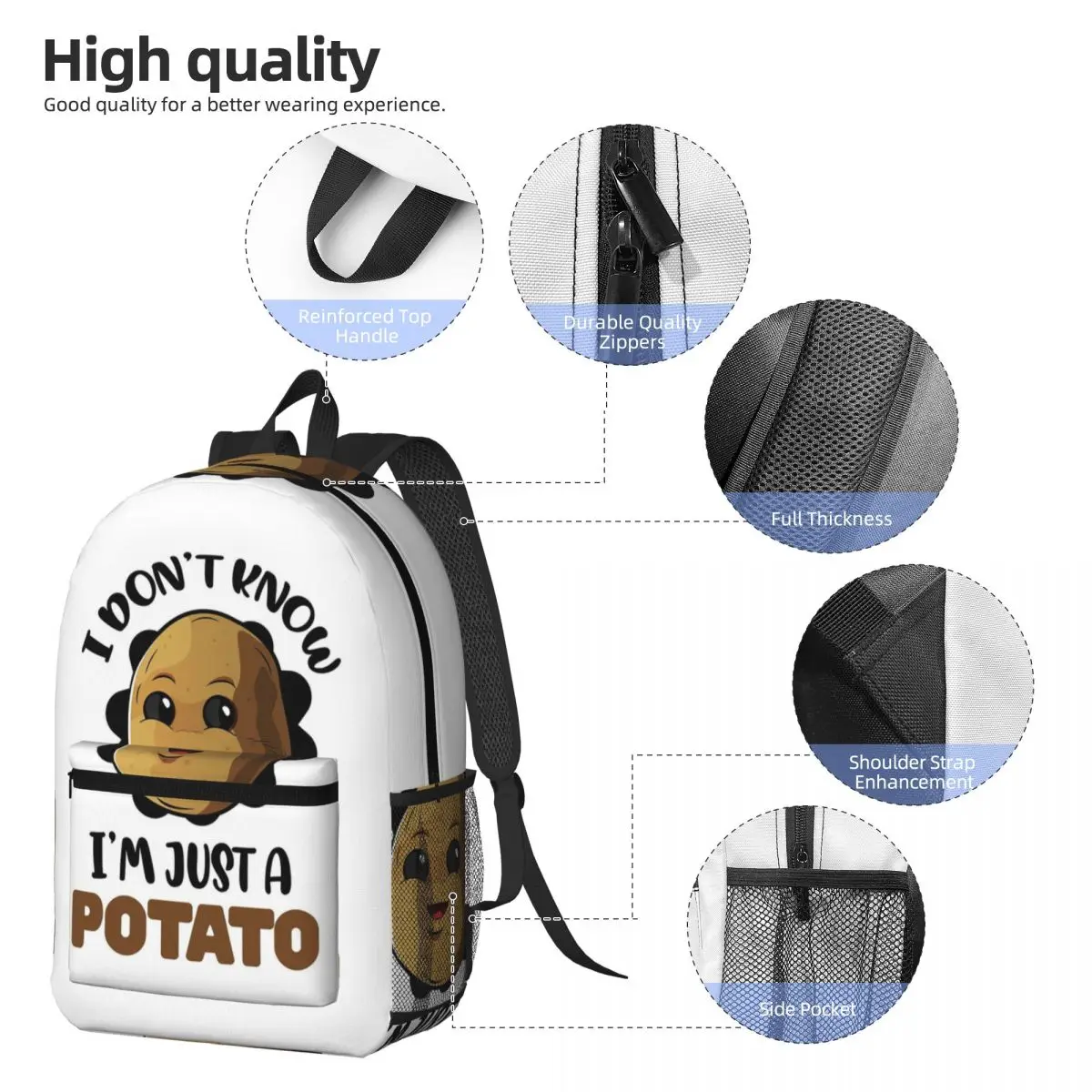 I Don't Know I'm Just A Potato - Potato Lover Gift Backpack Daypack Kids BookBag School Bag Shoulder Bags for Men Women