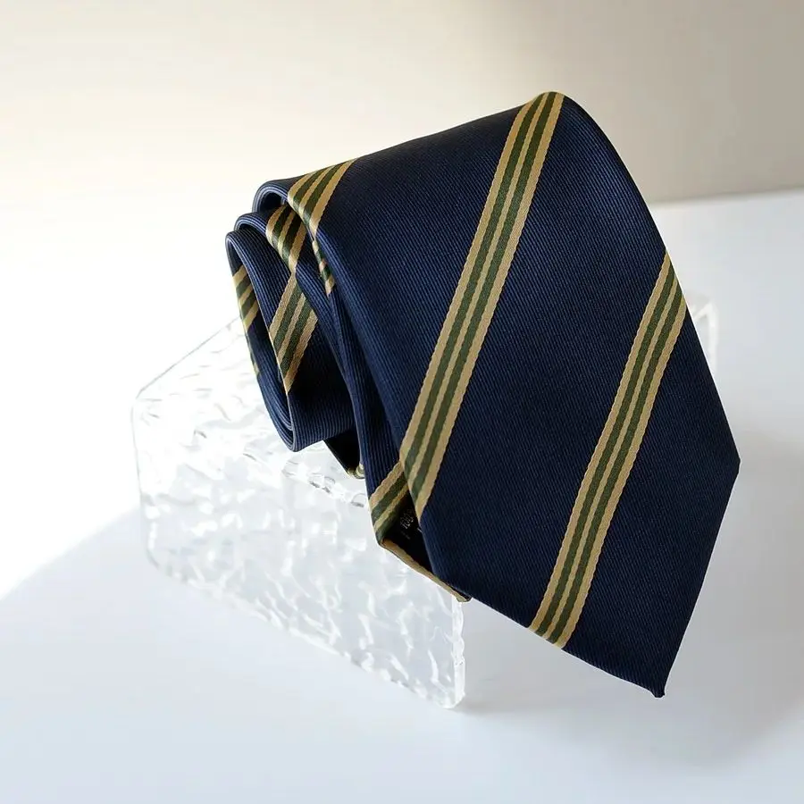 

High Quality Dark Blue Striped Pattern Tie Men's Formal Business Handmade Knotted Shirt Accessories 8.5CM Wide Version Cravat