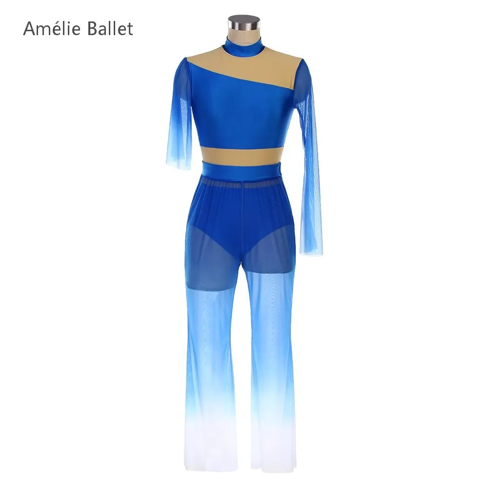 

Новый балетный костюм 25660: синий градиентный боди из спандекса, балетное платье для взрослых и девочек, костюмы для балета, лирических и современных танцев