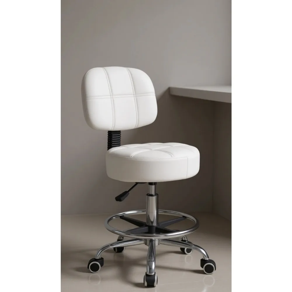 

Вращающийся стул на колесиках с регулируемой высотой, подставкой для ног, из искусственной кожи, с поддержкой спины, белый