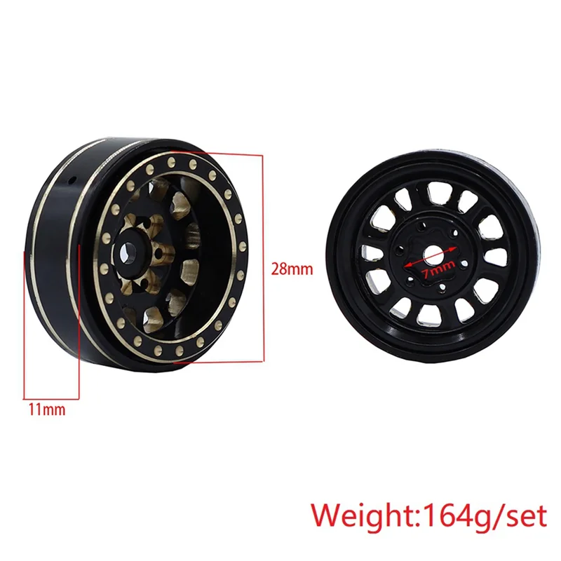 4Pcs 1.0 Plus Brass Beadlock Wheel Rim Wheel Hub for 1/18 1/24 RC Crawler TRX4M Axial SCX24 AX24 FCX24 Upgrade Parts