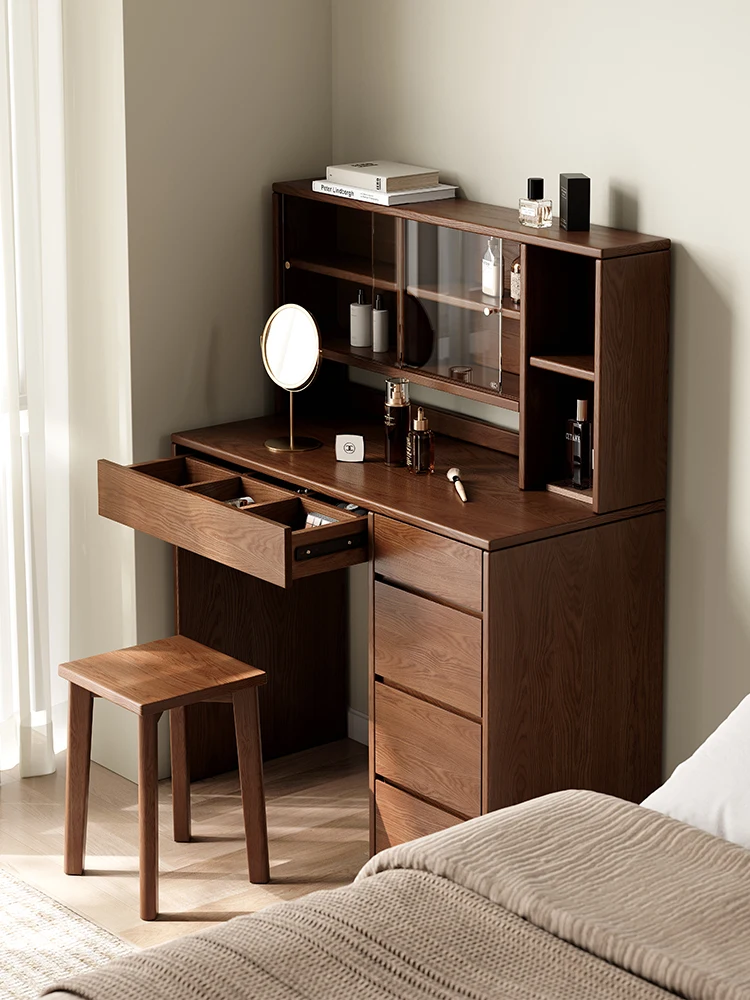 

All solid wood oak dresser shelf medium antique bedroom household simple modern small apartment makeup table integrated