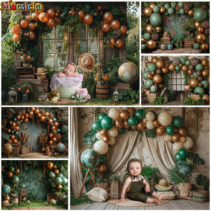 

Mocsicka Photography Background Tropical Jungle Balloon Decor Cake Smash Birthday Party Kids Portrait Backdrop Photo Studio