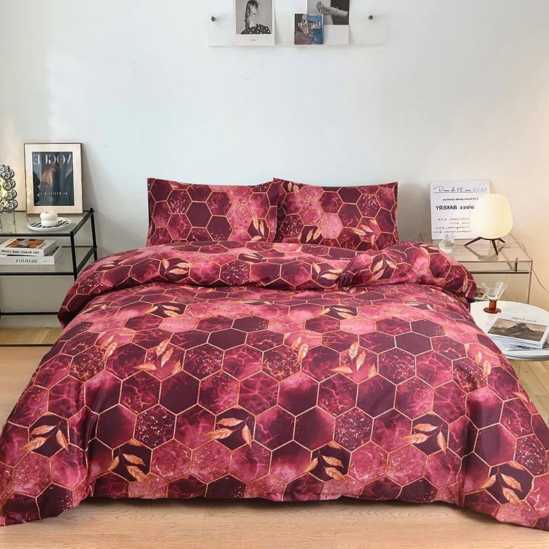 

Red Geometric Pattern Duvet Cover 264x228,Single/Double Quilt Cover with Pillowcase,Microfiber Soft Bedding Set Queen/king Size