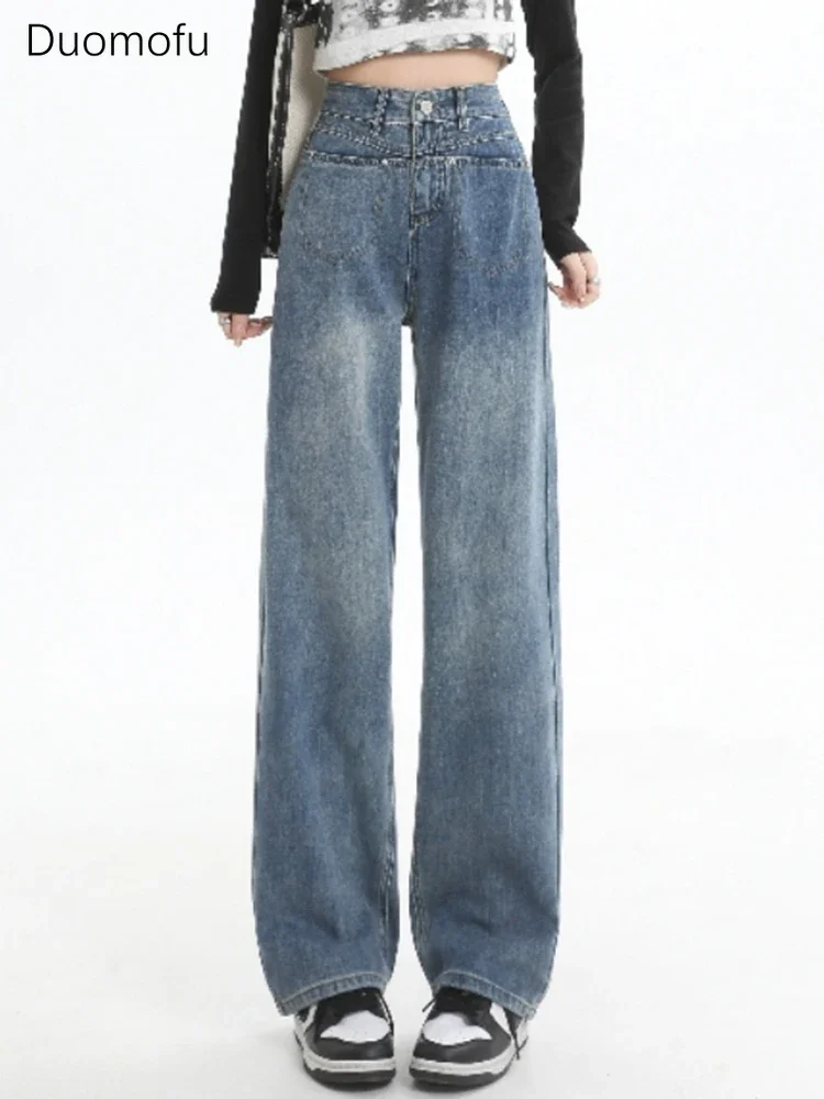 

Duomofu Spring New Chicly High Waist Slim Women Jeans Korean Basic Full Length Simple Loose Casual Fashion Straight Female Jeans
