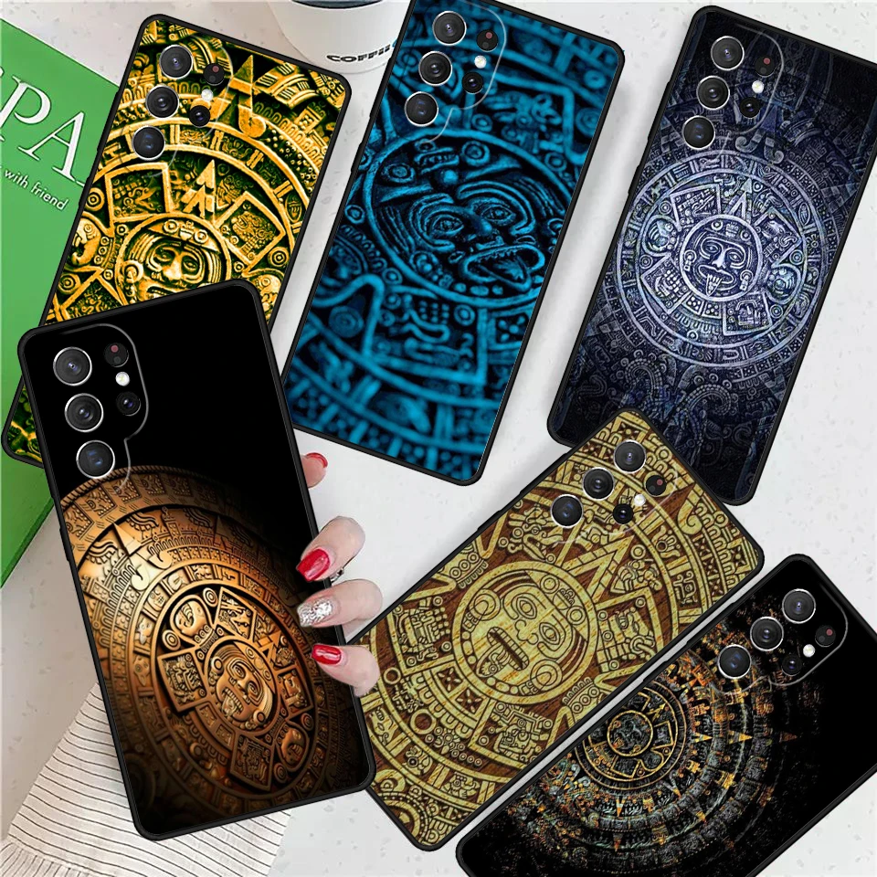 Aztec Calendar Mayan Native Stone For Samsung Galaxy S24 Ultra S21 S22 S8 S9 S10E Note 10 20 Plus FE S23 Phone case Cover Coque