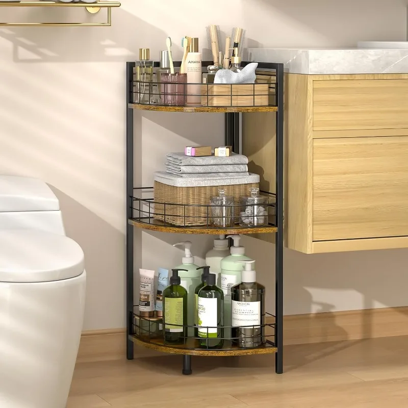 

Standing Shelf, 3 Tier Open Floor Shelves, Free-Standing Shelf Units, Triangular Curved Corner Shelf Stand for Small Sp