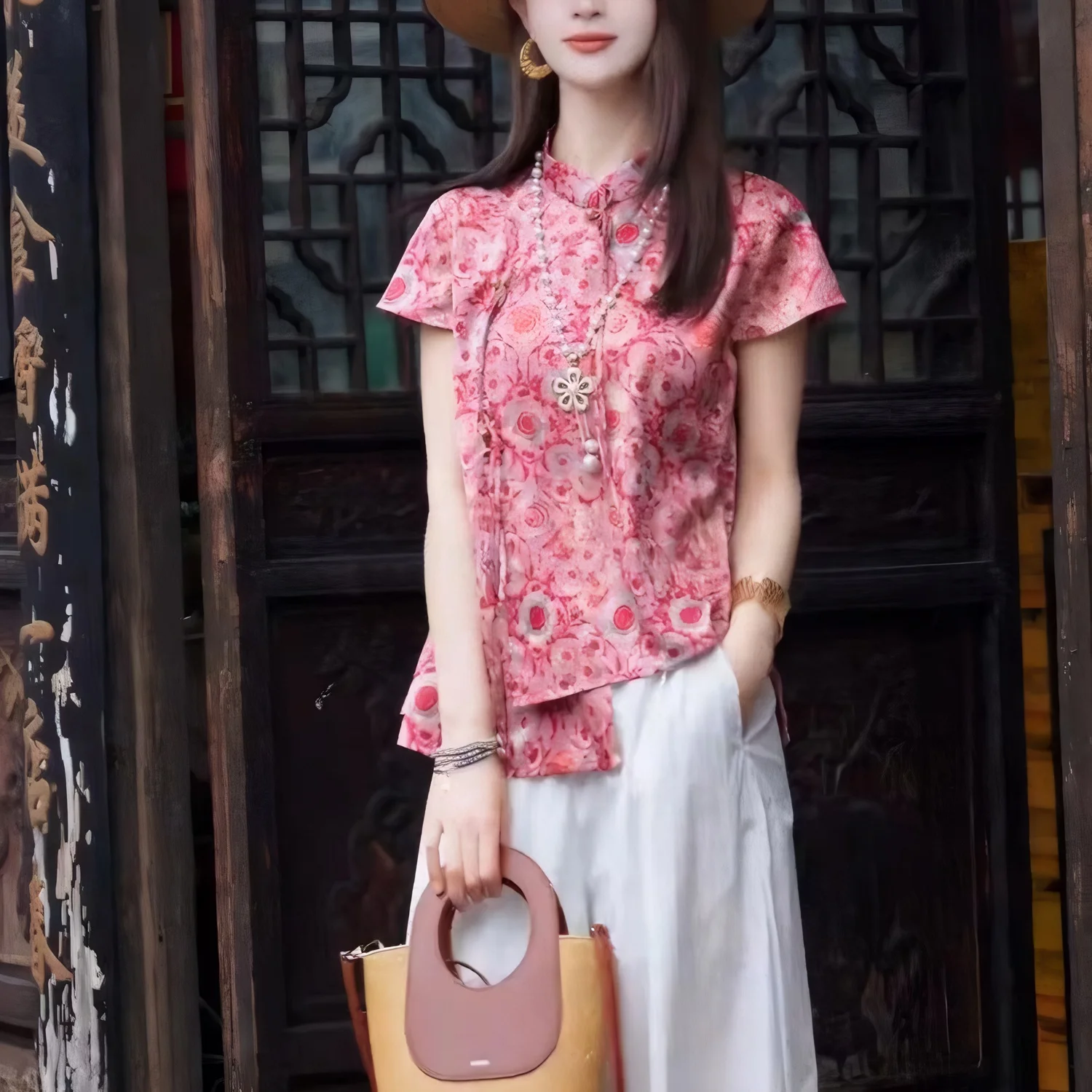 Nieuwe Chinese Sle Nationale Trend Geborduurde ort Sve irt vrouwen Losse Etnische Sle Stand Kraag Kwastje Top Zomer