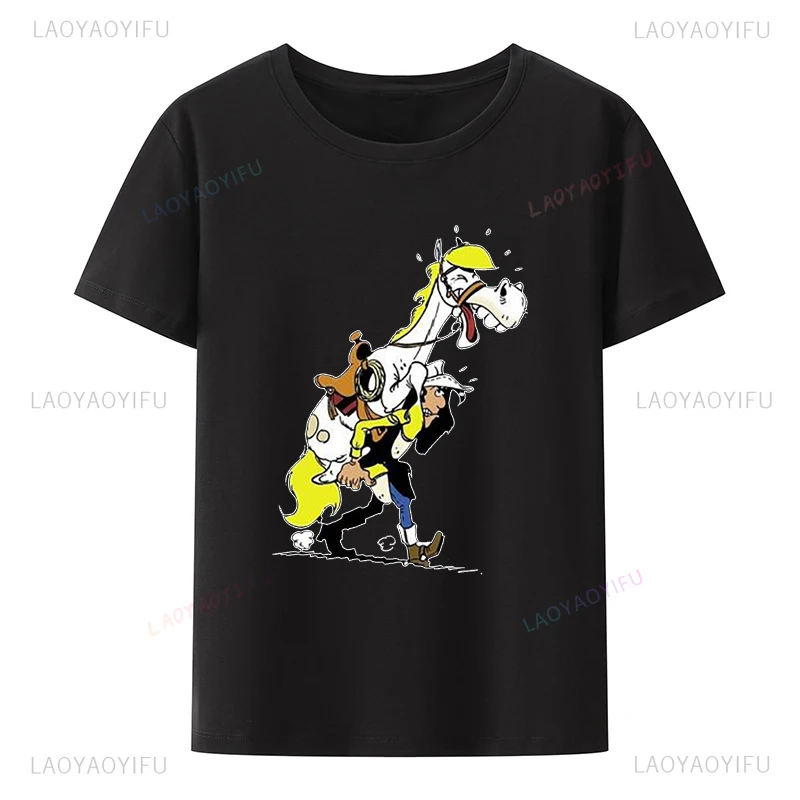 Tshirt Lucky Luke Dalton Jolly Jumper Daisy Town Fumetto Print Short Sleeve Tee Cotton Clothes for Men Clothing Camiseta Hombre