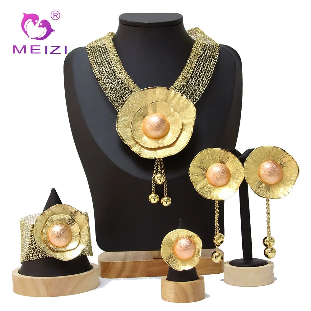 MEIZI Jewelry Latest Styles Italy Brazil Dubai Gold Big Luxury Jewelry Set Necklace For Women Newest African Fashion Jewelry