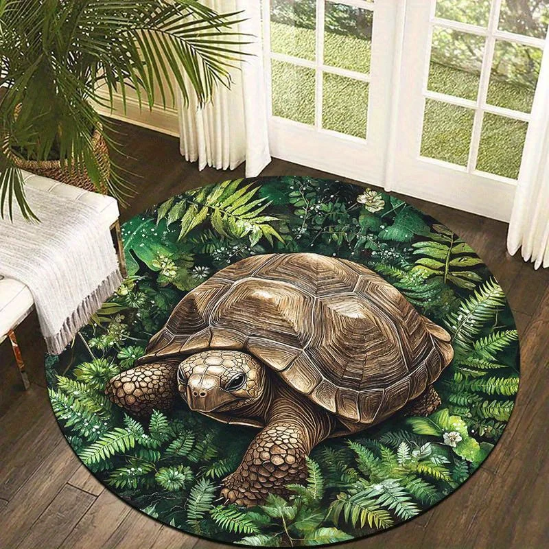 1pc Jungle Turtle Printed Round Area Rug, Indoor & Outdoor Comfortable Floor Mat for Kitchen, Home, Office, Laundry Room