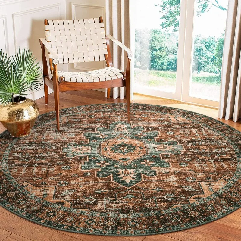 Bohemian Persia Style Print Round Rug Non-Slip Circle Carpet for Living Room Floor Mat for Chair Coffee Table Bedside Decoration