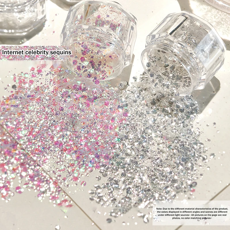 Mermaid Sparkle Nail Art Glitter Ultra-Thin Laser Flakes Holographic Sequins 1 Jar Irregular Loose Nail Dust Accessories