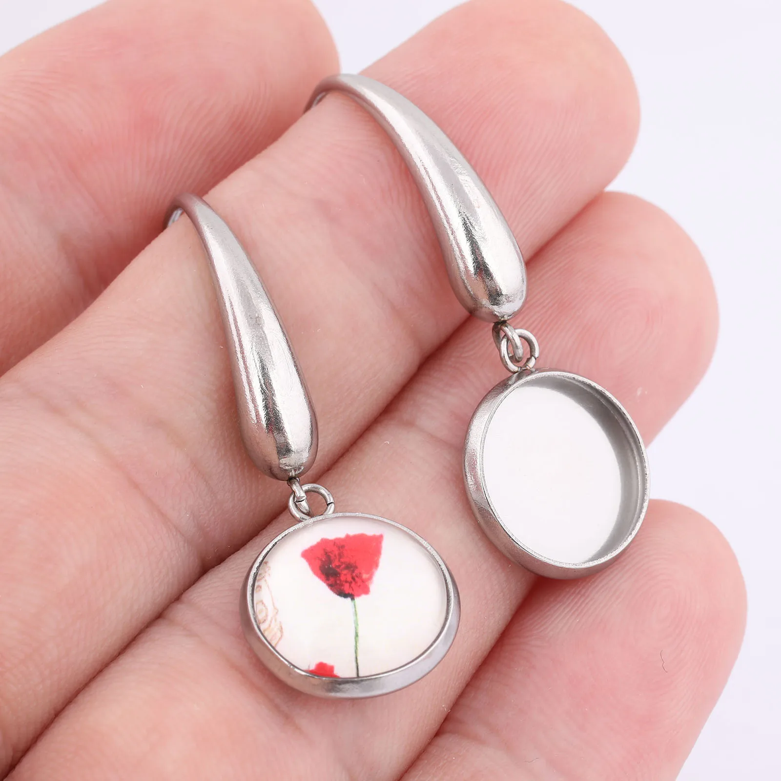 10pcs Stainless Steel Ear Wire Hooks Findings Fit 12mm Cabochon Earring Base Setting Blanks Diy Jewelry Making Acccessories