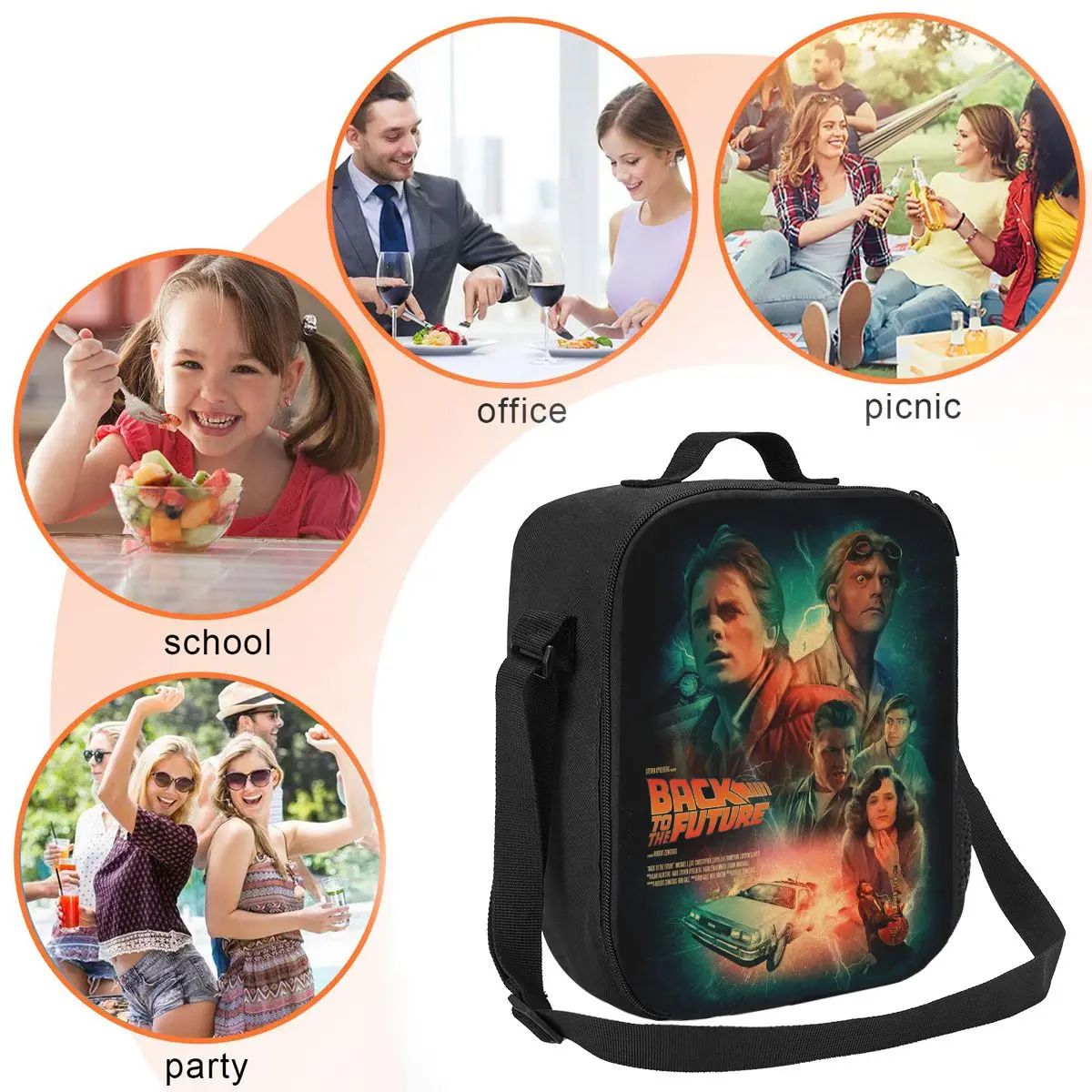 العودة إلى المستقبل أكياس الغداء المعزولة الحرارية النساء الخيال العلمي مغامرة ديلوريان فيلم المحمولة حاوية الغداء بينتو عبوة طعام #5