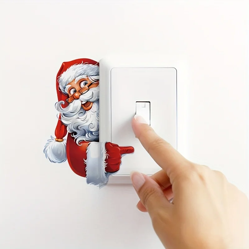 Christmas Santa Peek Switch Wall Stickers, Self Adhesive PVC Light Switch Decals for Bedroom Bathroom Home Festive Decor