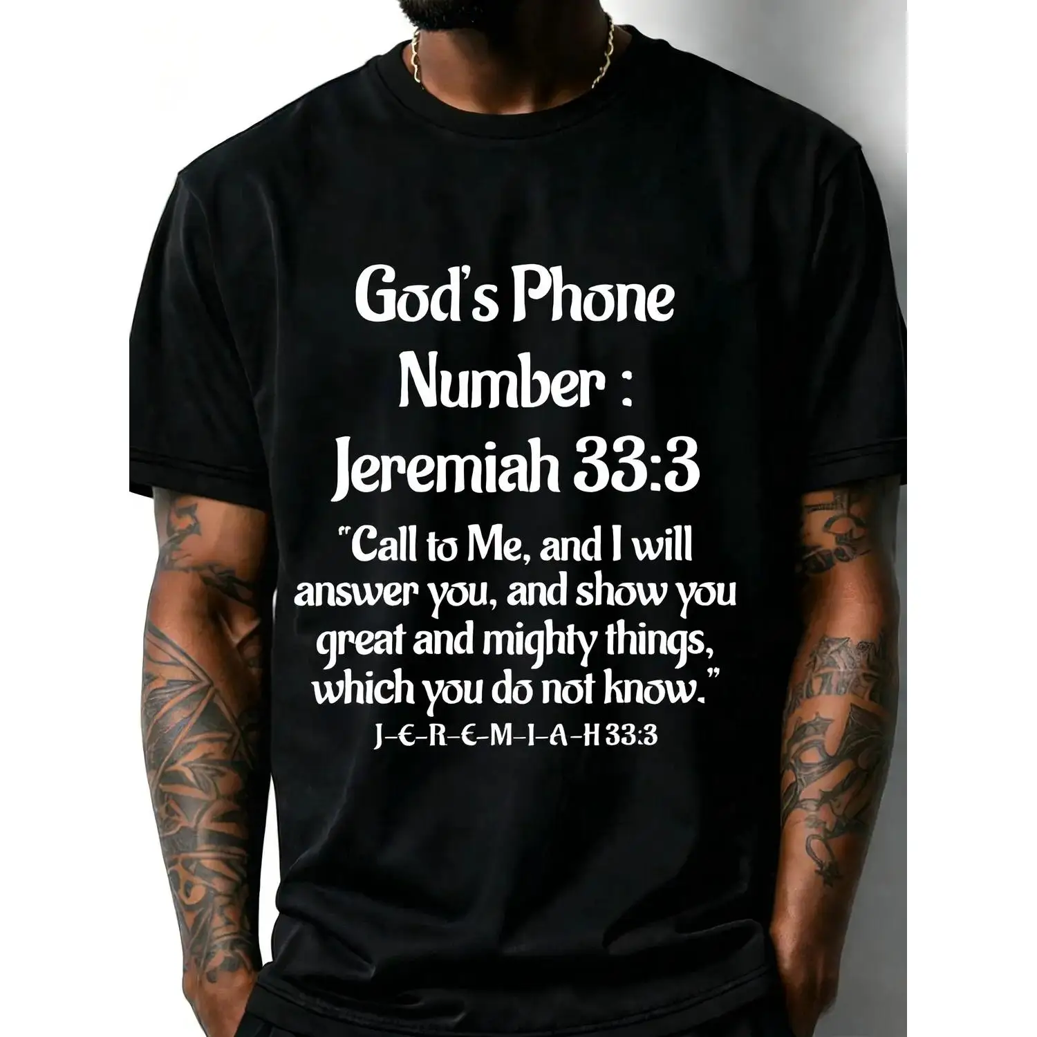 Plus Size Jeremiah 33:3 Bible Verse T-Shirt God'S Phone Number Call to Me Religious Tee, Black with White Scripture, Lightweight All-Season Christian Apparel for Church, Prayer, Casual Attire - Jeremiah