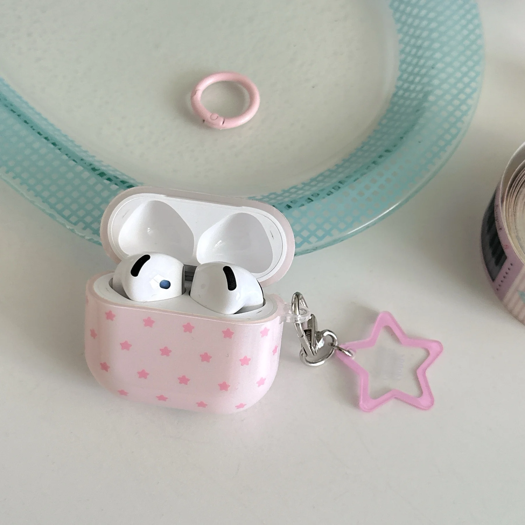 Étui pour écouteurs à motif d'étoile rose, joli écran complet, avec pendentif étoile à cinq branches, adapté aux AirPods 1 2 3 4 Pro Pro2 Pro3