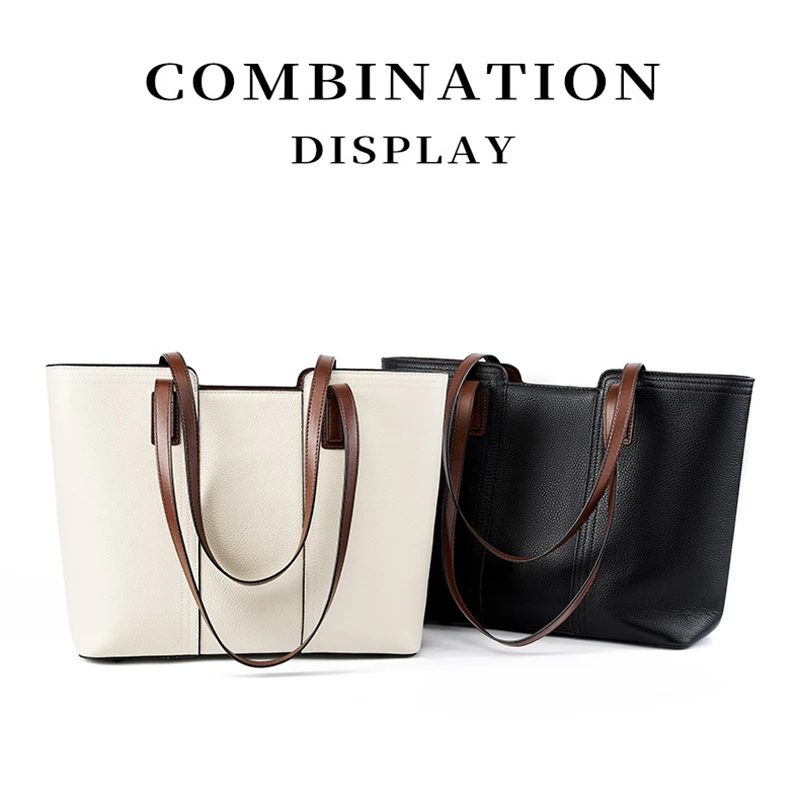 New Women Large Capacity Commuter Tote Lady First Layer Cowhide Armpit Bag Female Fashion Luxury Single Shoulder Laptop Handbag