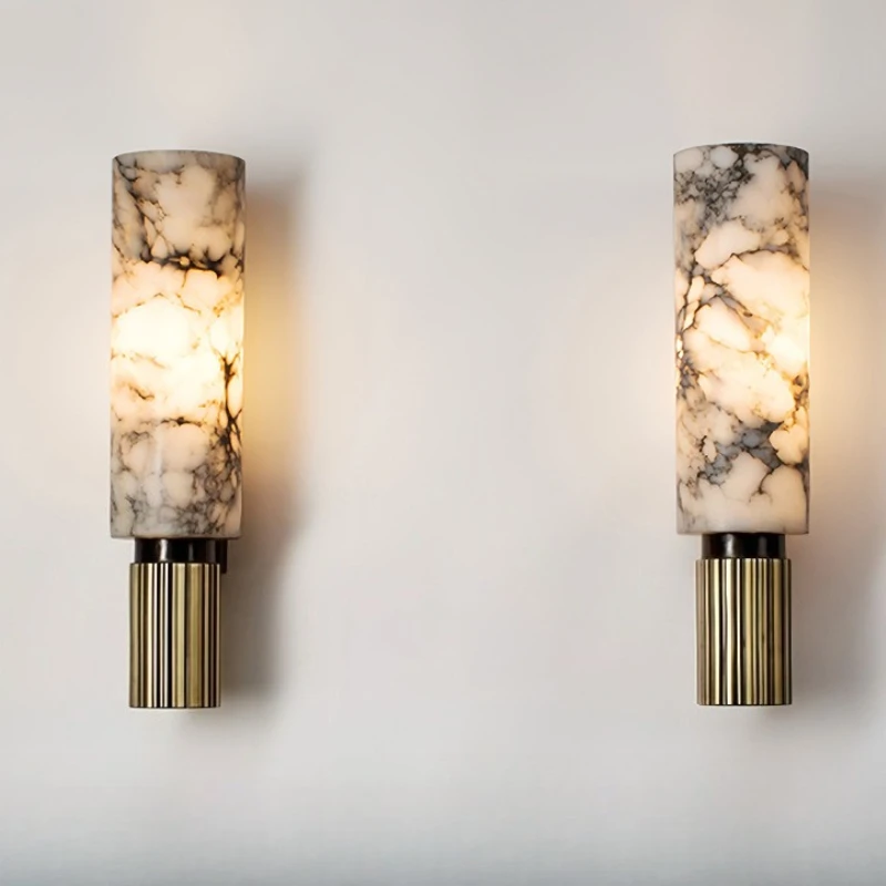 

Minimalist Natural Marble Wall Lamp Spanish Marble Rectangular All-Copper Light for Indoor Villas Courtyards and Hotel Rooms